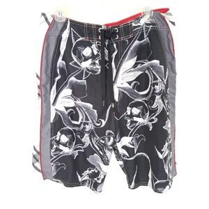 Vintage Y2K Kirra Skull Boardshorts Size 33 All Over Skull Print Swim Surf Beach